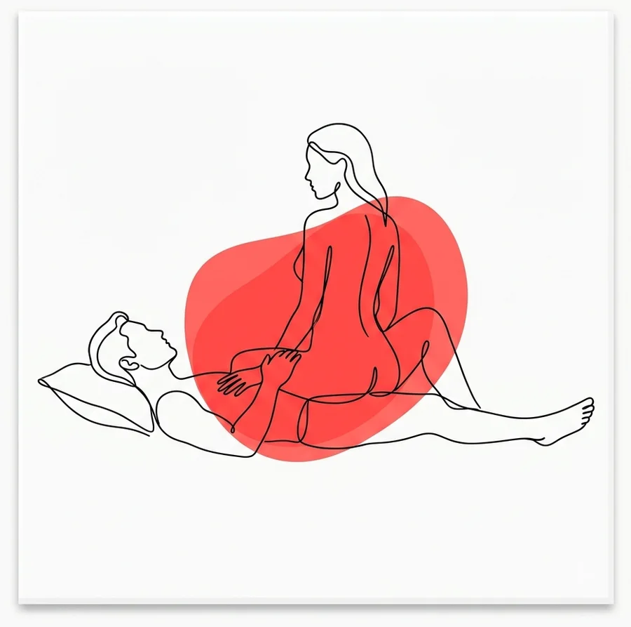 Ilustración de la postura la amazona del Kamasutra