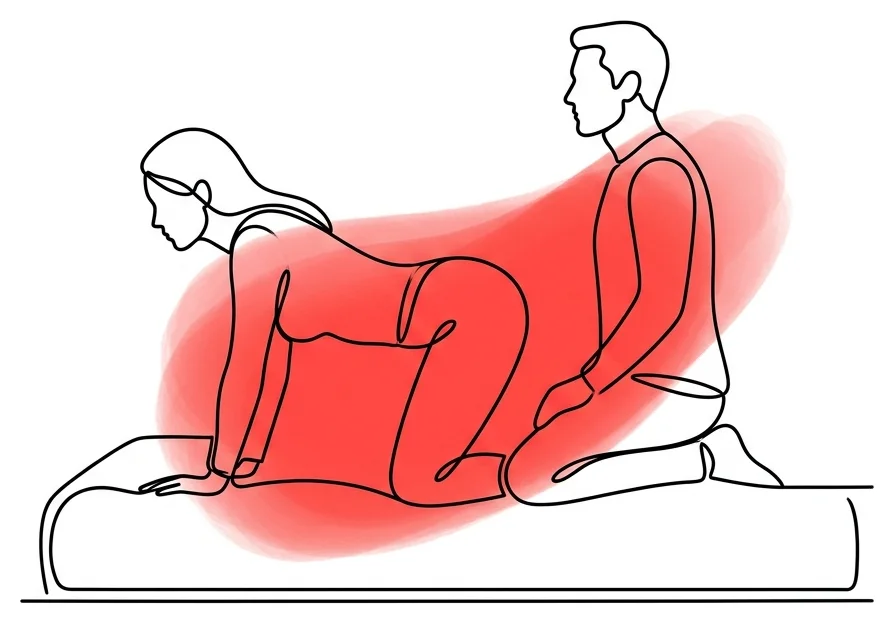 Ilustración de la postura el perrito del Kamasutra