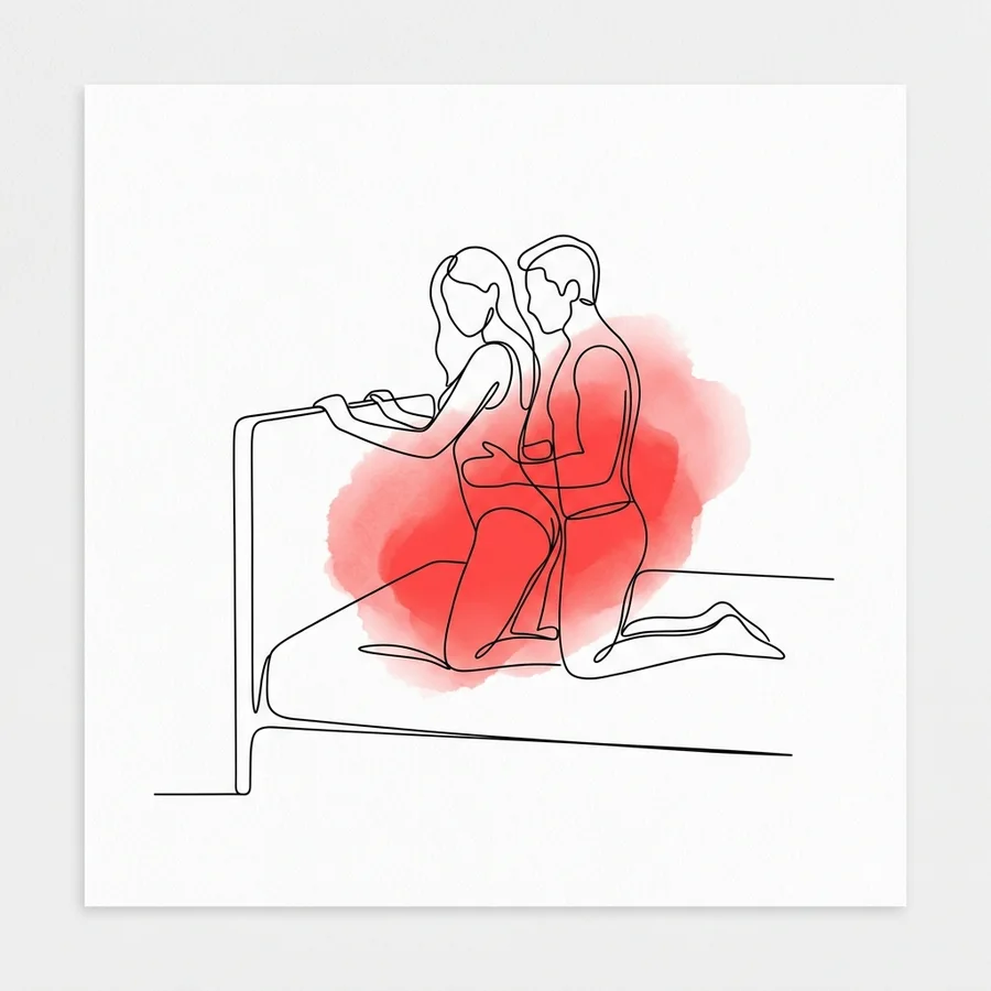 Ilustración de la postura el abanico del Kamasutra