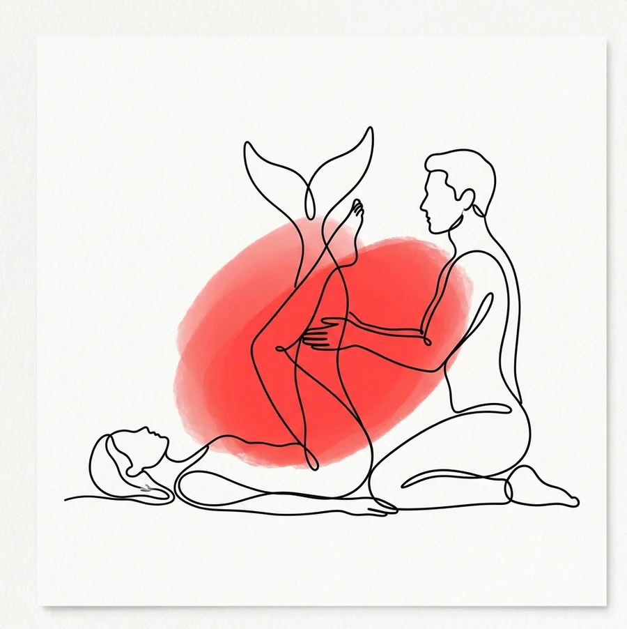 Ilustración de la postura la sirena del Kamasutra