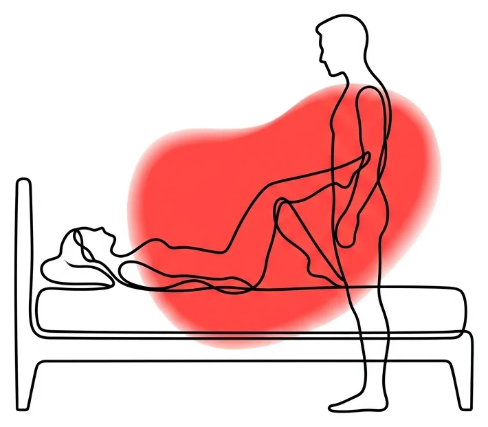 Ilustración de la postura el borde de la cama del Kamasutra