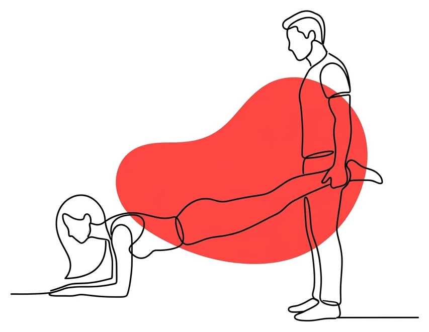 Ilustración de la postura la carretilla del Kamasutra