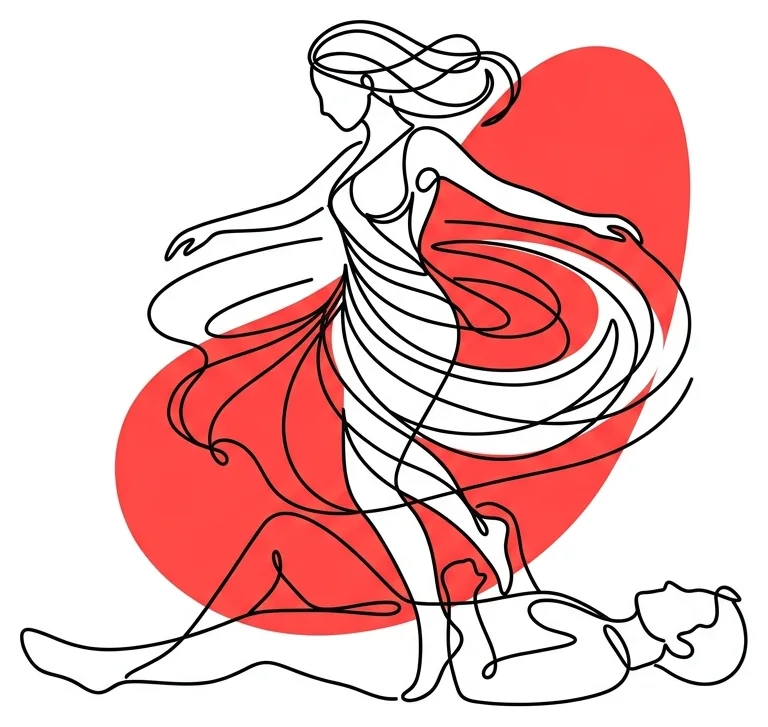 Ilustración de la postura el molinillo del Kamasutra