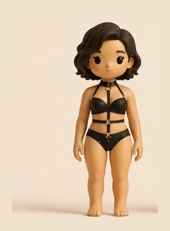 Arnés de cuerpo de tiras de cuero negro sobre conjunto negro