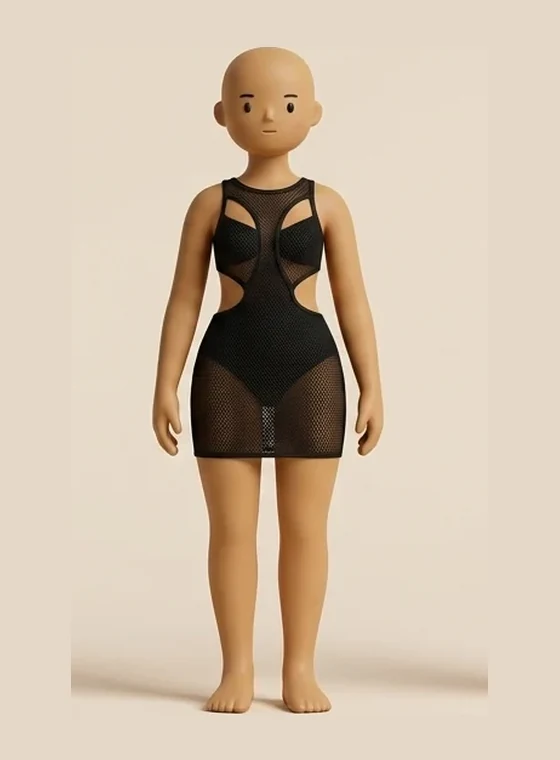 Minivestido negro de malla con aberturas