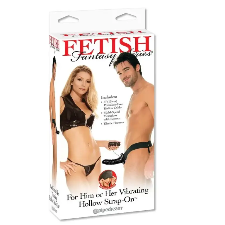 Fetish Fantasy Series Vibrating Hollow Strap-On para Ella y Él Negro