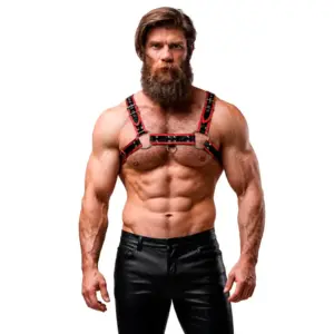 FETISH SUBMISSIVE ATTITUDE - Arnés de pecho masculino eco-cuero negro/rojo