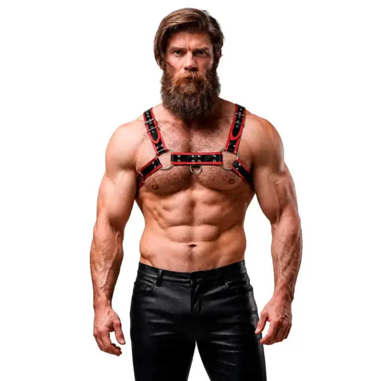 FETISH SUBMISSIVE ATTITUDE - Arnés de pecho masculino eco-cuero negro/rojo