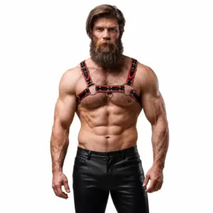 FETISH SUBMISSIVE ATTITUDE Arnés de Pecho Eco-cuero Negro/Rojo para Hombre
