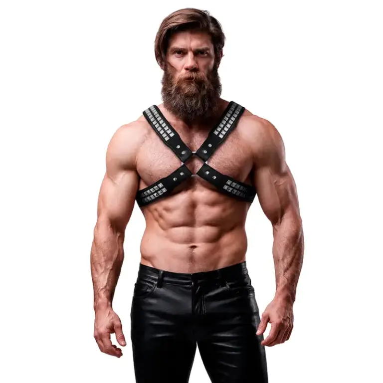 FETISH SUBMISSIVE ATTITUDE Arnés Masculino de Eco-Cuero con Tachuelas