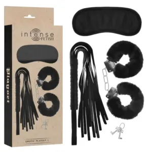 INTENSE FETISH Playset con esposas, antifaz y flogger vegano