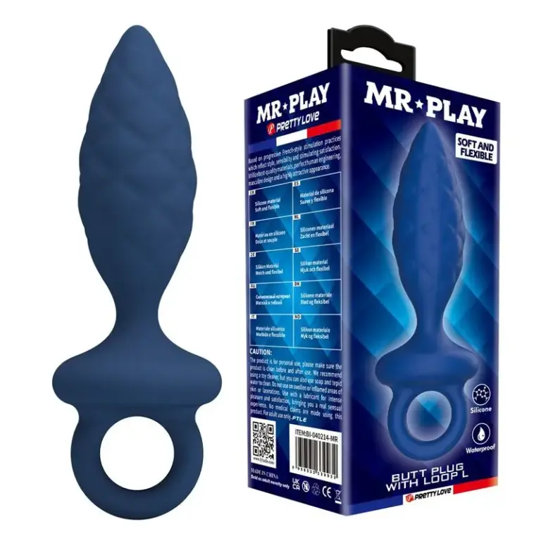 MR PLAY Plug Anal Texturizado Azul L con Anilla para Control