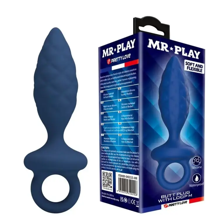 MR PLAY Textured Anal Plug con anilla azul tamaño M