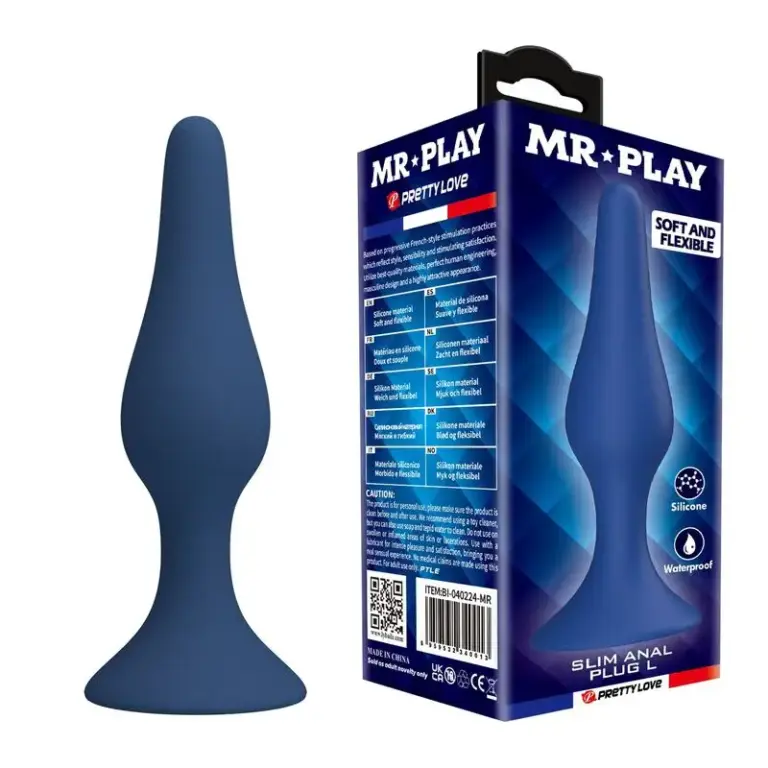 MR PLAY Slim Silicone Anal Plug Blue L - Placer anal progresivo y cómodo