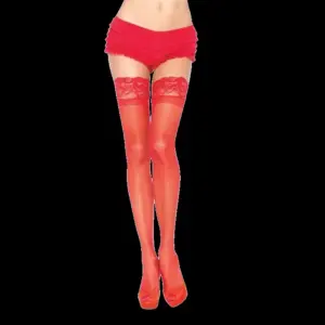 Leg Avenue - Medias rojas de encaje autoadherente ajustables