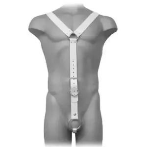 Leather Body - Harness Men White: arnés de cuero ajustable para BDSM