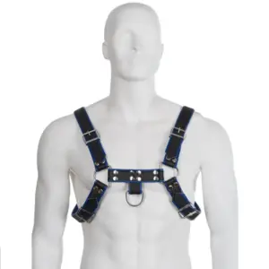 Leather Body - Arnés de cuero azul y negro para pecho Bulldog