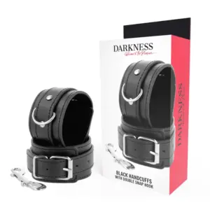 Darkness Black Adjustable Handcuffs con doble refuerzo en PVC