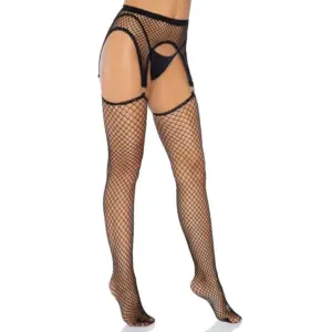 Leg Avenue Medias de Red Industrial con Liguero O-Ring Talla Única
