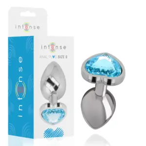 INTENSE Aluminum Metal Anal Plug Blue Heart Size S, placer refinado
