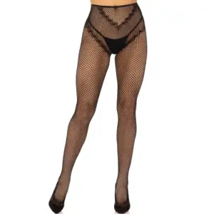 Leg Avenue - Medias de rejilla sin entrepierna negras con cordones