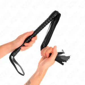 KINK Whip con Mango Texturizado Negro de 48.5 cm para Juegos BDSM