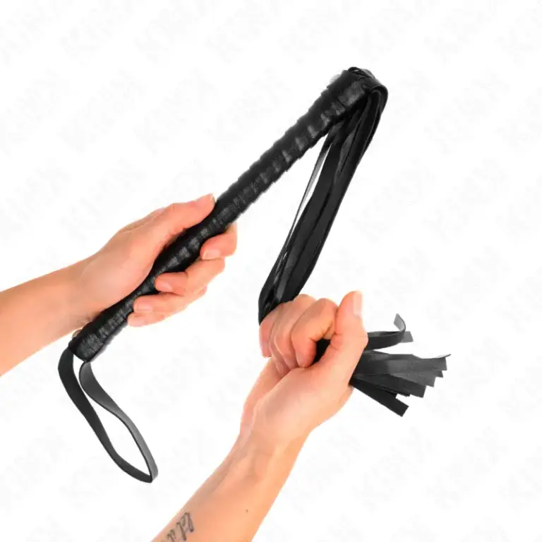 KINK Whip con Mango Texturizado Negro de 48.5 cm para Juegos BDSM