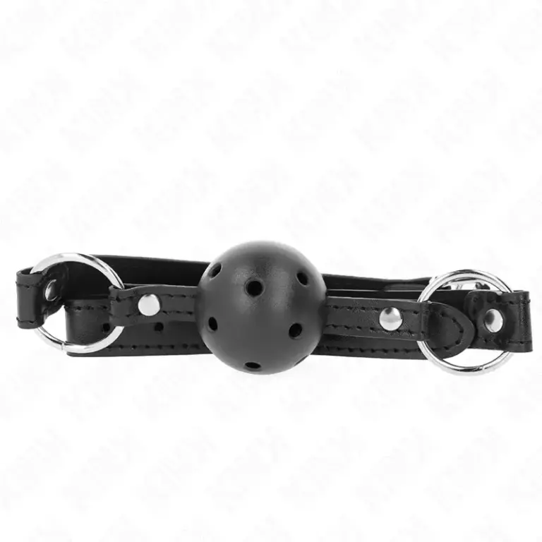 KINK Hollow Hard Black Ball 4.5 cm - Gag BDSM ajustable y seguro