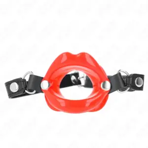 KINK LIP 8 cm gag con correa ajustable de cuero rojo