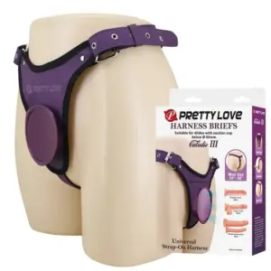 PRETTY LOVE - Arnés Universal Strap-On Briefs Morado y Negro