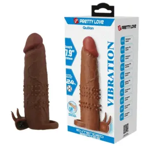 PRETTY LOVE - Quillon Vibrating Penis Sleeve 20 cm Ø 4 cm Marrón