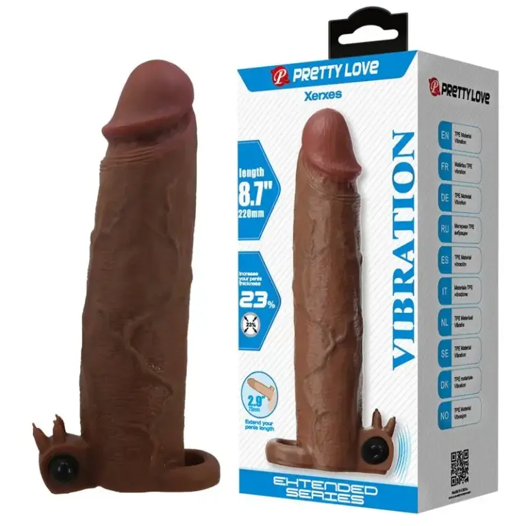 PRETTY LOVE Xerxes: funda vibradora para pene 22 cm marrón