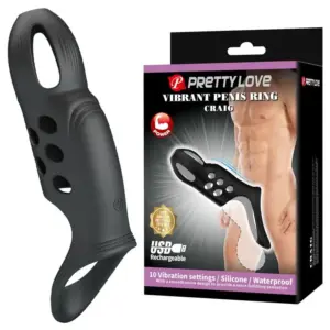 PRETTY LOVE - Craig Anillo Vibrador Recargable para Pene Negro