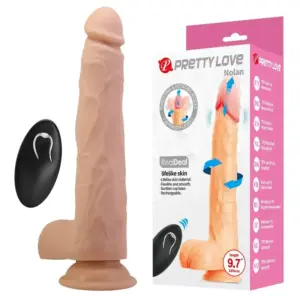 PRETTY LOVE Nolan: Dildo vibrador, rotador y con empuje 24.5 cm natural
